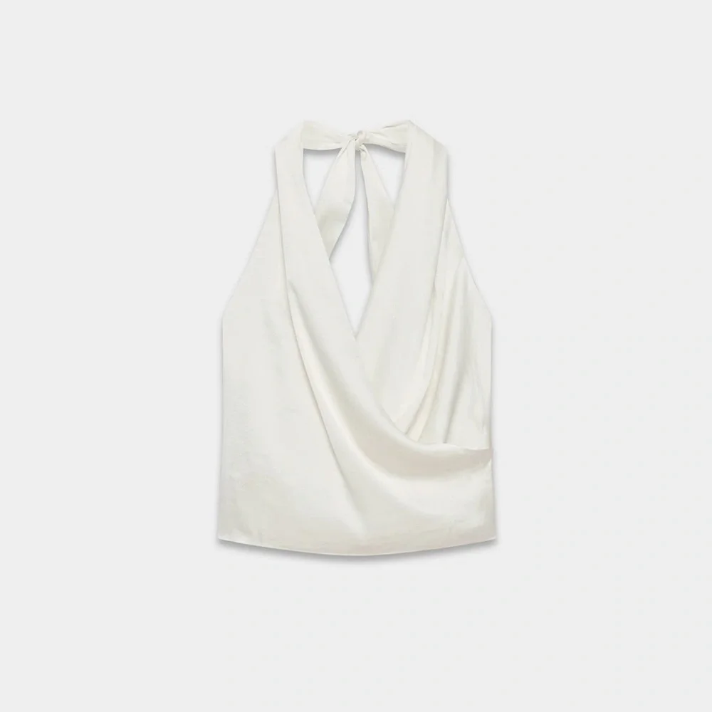 Aritzia Wilfred Martini Satin Halter Blouse in Light Birch - Picture 3 of 8